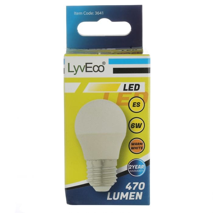 Spare and Square Light Bulb Lyveco 6W LED Round Bulb - ES - G45 - Warm White JD3668 - Buy Direct from Spare and Square