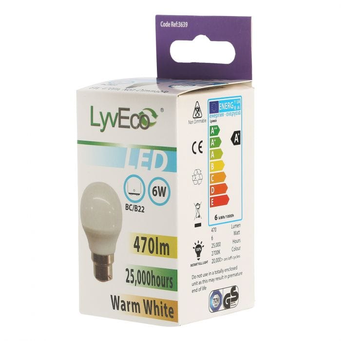 Spare and Square Light Bulb Lyveco BC 6W LED 240V G45 ROUND COOL WHITE JD8085B - Buy Direct from Spare and Square