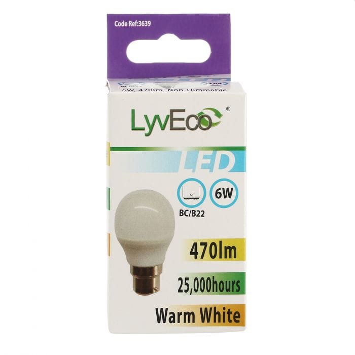 Spare and Square Light Bulb Lyveco BC 6W LED 240V G45 ROUND COOL WHITE JD8085B - Buy Direct from Spare and Square