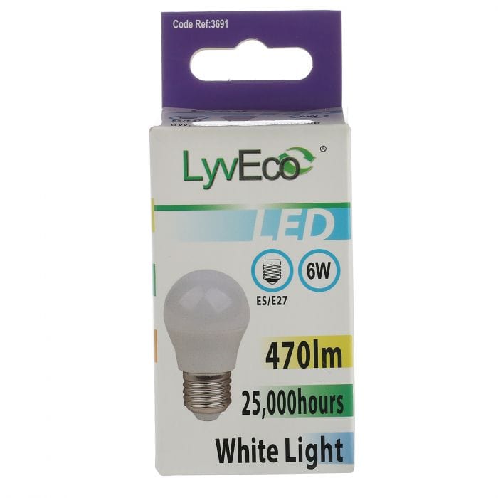Spare and Square Light Bulb Lyveco ES 6W LED 240V G45 ROUND COOL WHITE JD8085E - Buy Direct from Spare and Square