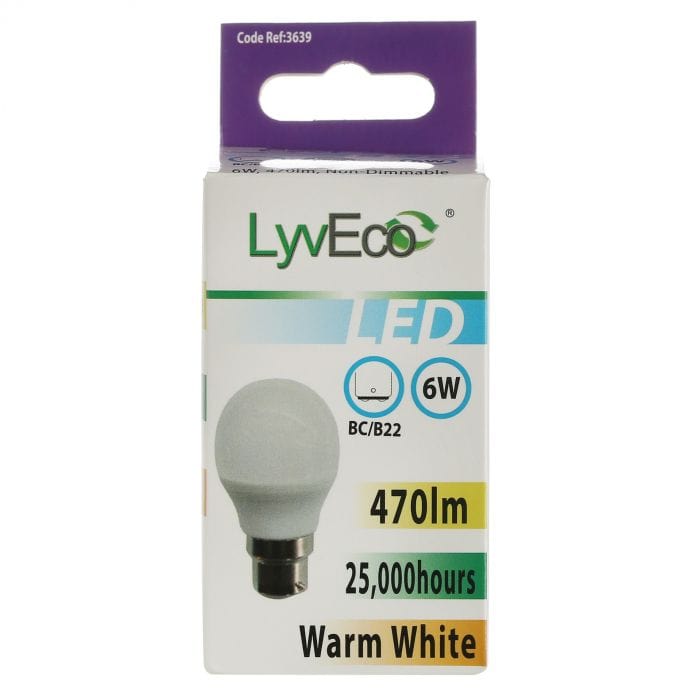 Spare and Square Light Bulb Lyveco LED 6W Round Bulb - BC - G45 - Warm White JD8066B - Buy Direct from Spare and Square