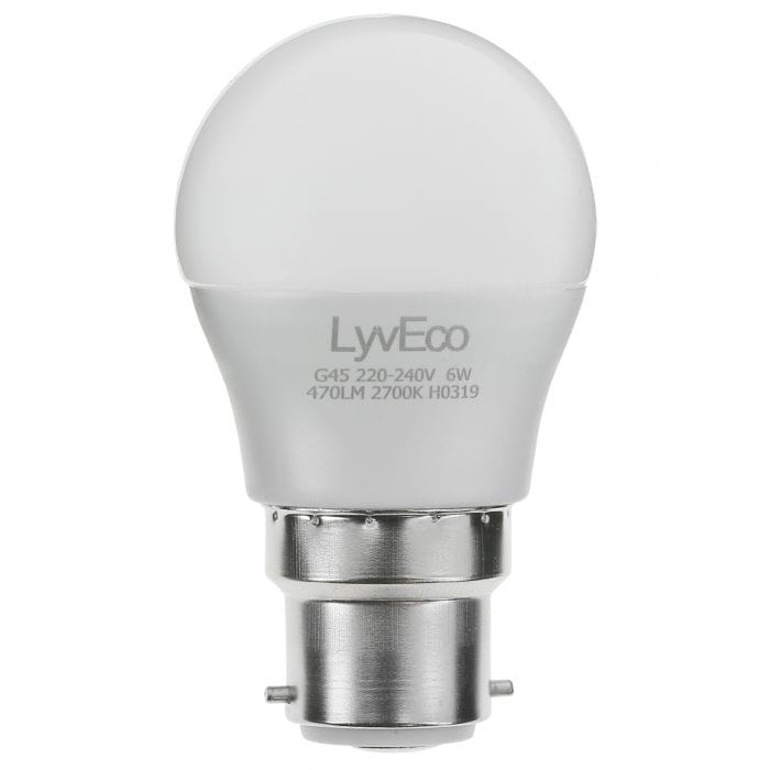 Spare and Square Light Bulb Lyveco LED 6W Round Bulb - BC - G45 - Warm White JD8066B - Buy Direct from Spare and Square