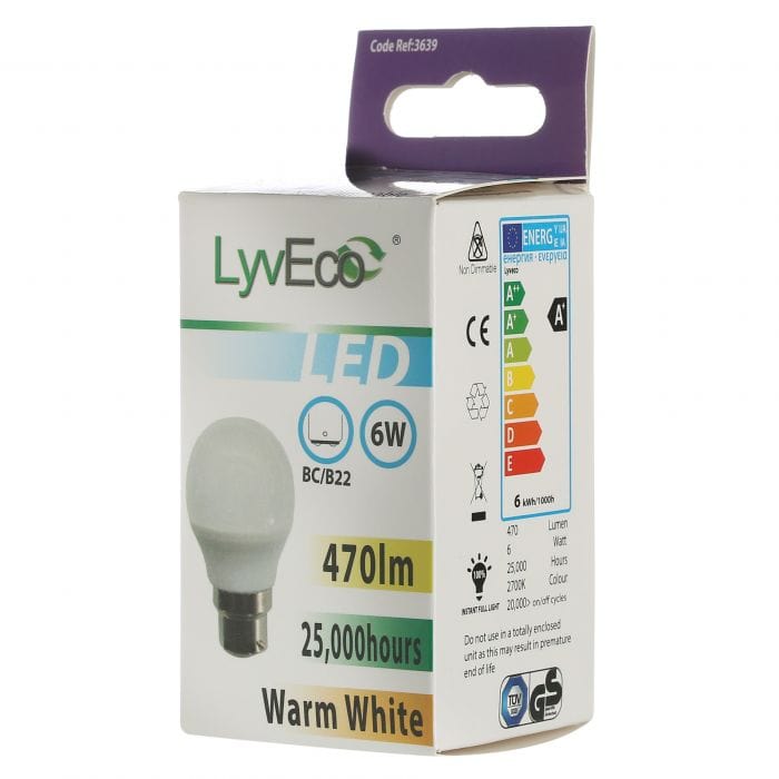 Spare and Square Light Bulb Lyveco LED 6W Round Bulb - BC - G45 - Warm White JD8066B - Buy Direct from Spare and Square