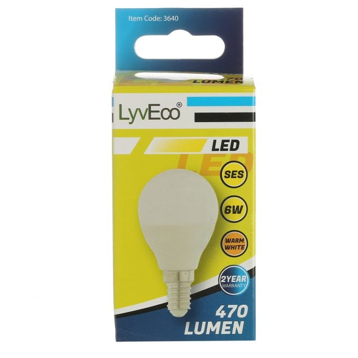 Spare and Square Light Bulb Lyveco LED 6W Round Bulb - SES - G45 - Warm White JD780B - Buy Direct from Spare and Square