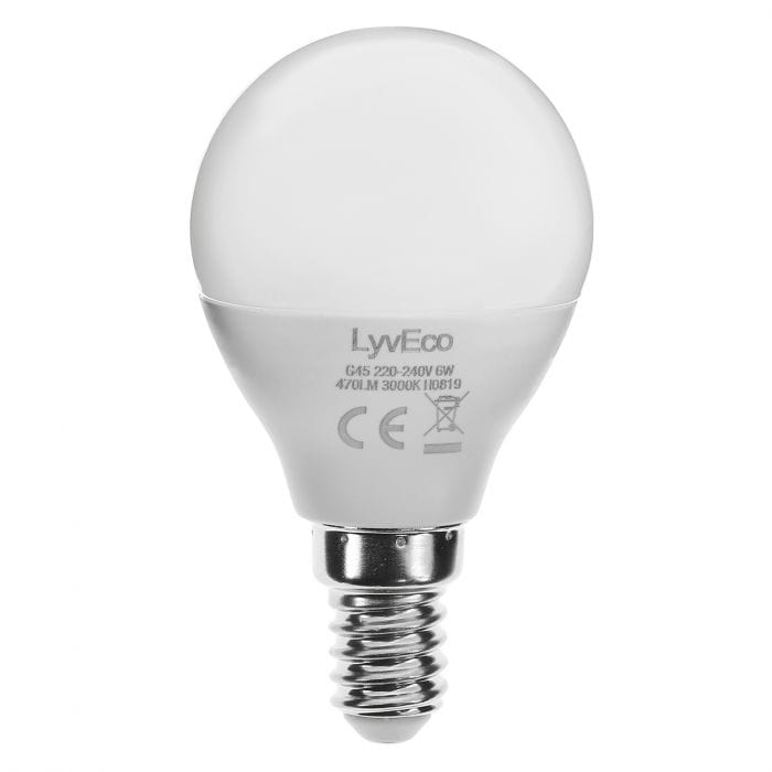 Spare and Square Light Bulb Lyveco LED 6W Round Bulb - SES - G45 - Warm White JD8066S - Buy Direct from Spare and Square