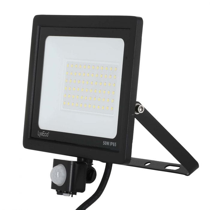 Spare and Square Lighting Lyveco 50W Led Slim Floodlight With Pir JE2037BK - Buy Direct from Spare and Square