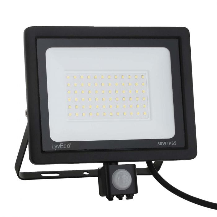 Spare and Square Lighting Lyveco 50W Led Slim Floodlight With Pir JE2037BK - Buy Direct from Spare and Square