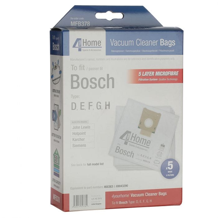 Spare and Square Vacuum Cleaner Spares Bosch Vacuum Cleaner Microfibre Bag - 17000940 (Pack Of 5) MFB378 - Buy Direct from Spare and Square