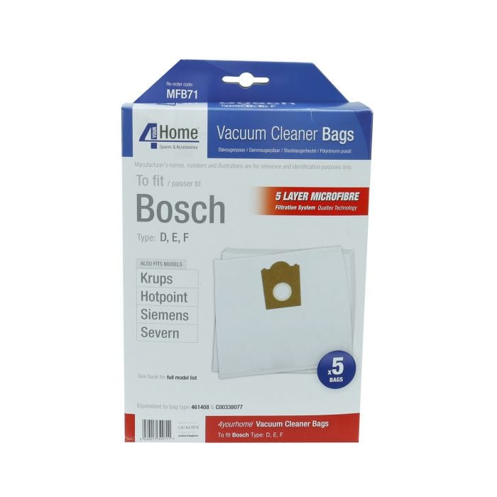 Spare and Square Vacuum Cleaner Spares Bosch Vacuum Cleaner Microfibre Bag - Type D/E/F (Pack Of 5) MFB71 - Buy Direct from Spare and Square