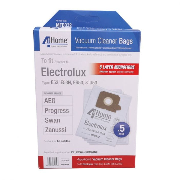 Spare and Square Vacuum Cleaner Spares Electrolux Vacuum Cleaner Microfibre Bag - E53 (Pack Of 5) MFB332 - Buy Direct from Spare and Square