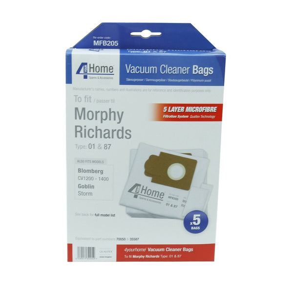 Spare and Square Vacuum Spares Morphy Richards Domatic, Futura and Handy Microfibre Vacuum Bags - 5 Pack MFB205 - Buy Direct from Spare and Square